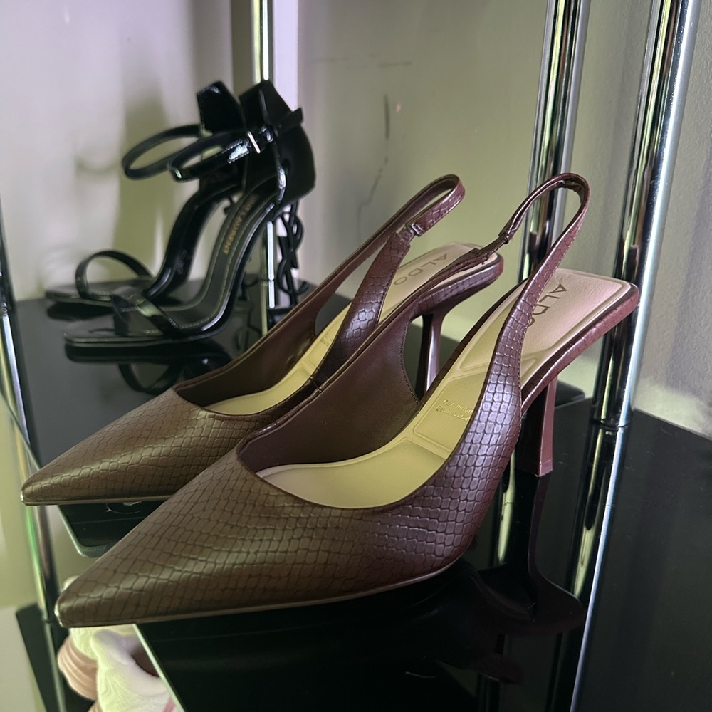 Aldo Textured Brown Slingback Heels